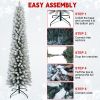 Prelit 7FT PVC Flocked Pencil Tree Artificial Slim Christmas Tree