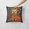 Norwich Terrier Christmas Throw Pillow Machine Washable, Indoor Outdoor Decorative Pillow for Couch, Bed or Patio, 14Hx14W