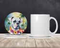 White Boxer Luau Large Sandstone Coasters Pack of 4 Absorbent Round Coasters Decor Gifts for Men or Women, 4 in, Multicolor