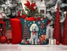 White Poodle Christmas Throw Pillow Machine Washable, Indoor Outdoor Decorative Pillow for Couch, Bed or Patio, 14Hx14W