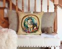 Alaskan Malamute and Flowers Throw Pillow Machine Washable, Indoor Outdoor Decorative Pillow for Couch, Bed or Patio, 14Hx14W