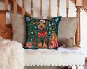 Airedale Terrier Christmas Throw Pillow Machine Washable, Indoor Outdoor Decorative Pillow for Couch, Bed or Patio, 14Hx14W
