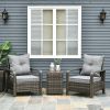 Outsunny 3-Piece Outdoor Furniture Set with Grey Wicker Chairs, Padded Seats & Storage Side Table