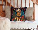 Golden Retriever Christmas Throw Pillow Machine Washable, Indoor Outdoor Decorative Pillow for Couch, Bed or Patio, 14Hx14W