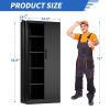 71"H Metal Garage Storage Cabinet, Black Tool Steel Locking Cabinet with Doors and 4 Shelves