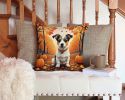 Jack Russell Terrier Fall Throw Pillow Machine Washable, Indoor Outdoor Decorative Pillow for Couch, Bed or Patio, 14Hx14W