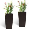 Pack of 2 Square Planter 22-Inch High Faux Rattan Design Flower Pot with Automatic Watering System for Porch Patio Backyard Makes Keeping Flowers Brow