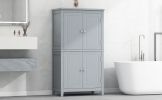Elegant Bathroom Floor Storage Cabinet, Bathroom Storage Unit, Freestanding Cabinet with 4 Doors, Adjustable Shelves, Adaptable Shelves, Grey
