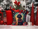 Black Poodle Christmas Throw Pillow Machine Washable, Indoor Outdoor Decorative Pillow for Couch, Bed or Patio, 14Hx14W