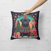 Black Pug Christmas Throw Pillow Machine Washable, Indoor Outdoor Decorative Pillow for Couch, Bed or Patio, 14Hx14W
