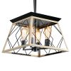 16" Oak Industrial 4-Light Pendant Chandelier, Modern Metal Cage Design, Adjustable Hanging Light for Dining Room, Kitchen, Living Room (No Bulbs)