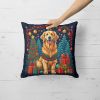 Golden Retriever Christmas Throw Pillow Machine Washable, Indoor Outdoor Decorative Pillow for Couch, Bed or Patio, 14Hx14W