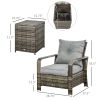 Outsunny 3-Piece Outdoor Furniture Set with Grey Wicker Chairs, Padded Seats & Storage Side Table