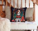 Beagle Christmas Throw Pillow Machine Washable, Indoor Outdoor Decorative Pillow for Couch, Bed or Patio, 14Hx14W