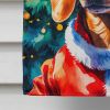 Red Dachshund Christmas House Flag Large Porch Sleeve Pole Decorative Outside Yard Banner Artwork Wall Hanging, Polyester, House Size, Multicolor