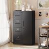 Metal Storage Vertical Filing Cabinet with Lock, Steel File Locker with 4 Drawers and 1 door for School, Living Room, Bedroom, Office (Black)