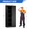 72"H Metal Garage Storage Cabinet, Black Tool Steel Locking Cabinet with Doors and 4 Shelves