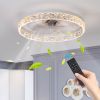 Modern Acrylic Ceiling Fan Light with Remote Control, Dimmable LED Chandelier, 6-Speed Adjustable, Quiet Motor, Flush Mount Design for Living Room, Be
