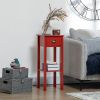 2-Tier Side Table with Drawer Narrow End Table Red for Living Room Bedroom