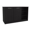 Ginger Kitchen Island, Three Open Shelves, Two Cabinets Black