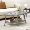 Oval Coffee Table 2-Tier Center Table with Storage Shelf