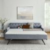 Twin Size Upholstery DayBed with Twin Size Erectable Trundle and USB Charging Design, Linen Grey