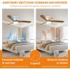 52 inch White Wood Ceiling Fans with Lights and Remote, Modern Flush Mount Low Profile Ceiling Fan with Light, 6 Speed, Reversible DC Motor, for Bedro
