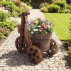 Rustic Wood Tricycle Planter Barrel Flower Pot Cart with Drainage Hole