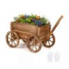 Rustic Rolling Flower Pot Stand with Wheels and Handle