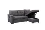Nathan 84" Dark Gray Reversible Sleeper Sectional Sofa with Storage Chaise, USB Charging Ports and Pocket
