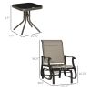 Outsunny 3-Piece Gliding Chair & Tea Table Set, Outdoor 2 Rocker Seats with Steel Frame, Tempered Glass Tabletop, Garden Patio Furniture, Grey