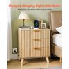 Fluted Nightstands with Charging Station, Set of 2, Dresser for Bedroom with 3 Drawers, Mid Century Modern End Table