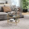 Modern 2-Tier Round Side Table with Tempered Glass Top Steel Frame Sofa End Table for Living Room Small Accent Furniture