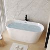 59" Acrylic Freestanding Bathtub, Stand Alone Soaking Tub, Glossy White Acrylic, Toe-tap Chrome Drain, cUPC Certified