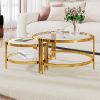 Modern 2 - Piece Gold Finish with Textured Glass Coffee Table Set, Nesting Coffee Table with Tempered Glass for Living Room, 32.75"