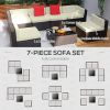 Outsunny 7 Piece Outdoor Patio Furniture Set Rattan Sectional Sofa with White Cushions for Backyard Garden