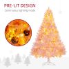 HOMCOM 6' Tall Prelit Christmas Tree Douglas Fir Artificial Christmas Tree with Realistic Branches, 250 Warm White LED Lights and 1000 Tips, Pink