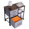 Metal File Cabinet, Mobile Filing Cabinet with 3 Fabric Drawers and 2 Open Shelves, Wooden Vertical Filing Storage Cabinets with Wheels for Letter, A4