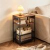 3-Tier Industrial Side Table with Charging Station