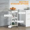 HOMCOM Mobile Kitchen Cart, Rolling Kitchen Island with Storage, Solid Wood Frame Utility Cart with Wire Fruit Baskets, Trays and Drawer, White