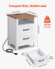 Farmhouse Nightstand, with Charging Station, End Table with 2 Drawers and Open Shelf, Bedside Storage Cabinet