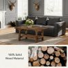 Solid Wood Coffee Table, Rectangle Center Table with 2-Tier Shelves