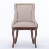 A&A Furniture, Ultra Side Dining Chair, Thickened fabric chairs with neutrally toned solid wood legs, Bronze nail head, Set of 2, Beige and Patterned