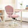 HOMCOM Cute Home Office Chair, Computer Desk Chair with Button Tufted Teddy Bear Fleece, Swivel Vanity Chair, Pink
