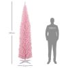 HOMCOM 8' Artificial Pencil Christmas Tree, Slim Xmas Tree with 618 Realistic Branch Tips and Plastic Stand, Pink