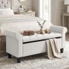 47" Storage Ottoman Bench, Tufted End of Bed Bench with Rolled Arms, Safety Hinge, Wood Legs for Bedroom, Cream White
