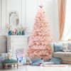 7ft Pink Artificial Christmas Tree Hinged Full Fir Tree with Metal Stand