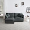 Chenille Two-Seater Sofa with 1 Footrest, 2 Seater L-Shaped Sectional with Ottoman,Loveseat with Ottoman for Small Living Space, Gray Chenille