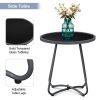 Outdoor Round Side Table, 17.3" Weather Resistant Patio End Table with Tempered Glass Top & Metal Frame, Small Coffee Table for Porch, Balcony, Garden