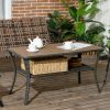 Outsunny Patio Rattan Coffee Table with Storage Shelf Wicker Side Table Wood-plastic Composite Top Mixed Brown